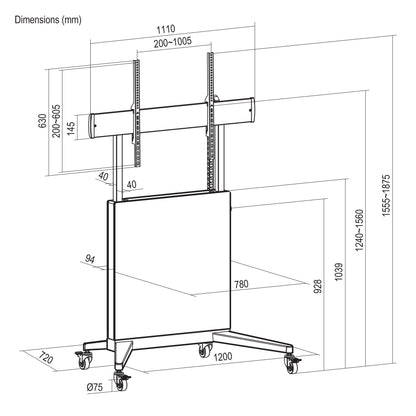 TV Cart with Tool-Free Lift & Lock Height Adjustment, for 50" to 100" Displays Image 15