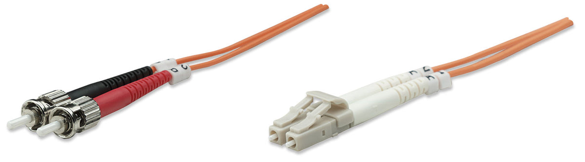 10 m LC to ST UPC Fiber Optic Patch Cable, 3.0 mm, Duplex, LSZH, OM2 Multimode, Orange Image 1