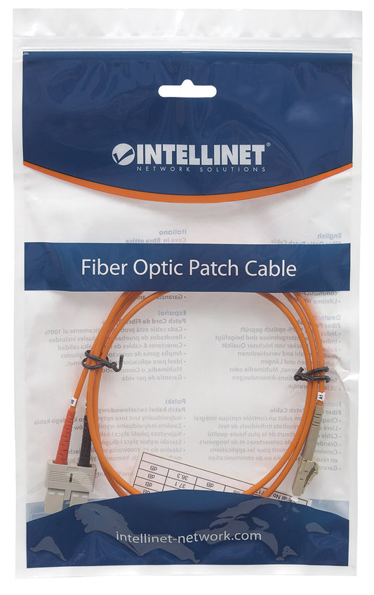 3 m LC to SC UPC Fiber Optic Patch Cable, 3.0 mm, Duplex, LSZH, OM1 Multimode, Orange Packaging Image 2