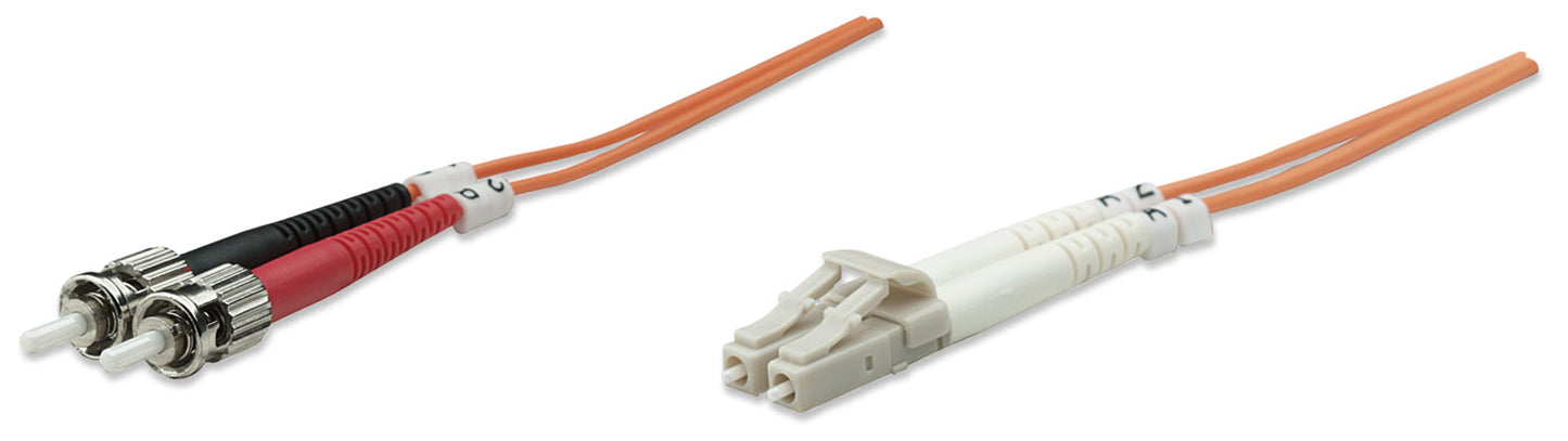 1 m LC to ST UPC Fiber Optic Patch Cable, 3.0 mm, Duplex, LSZH, OM1 Multimode, Orange Image 1
