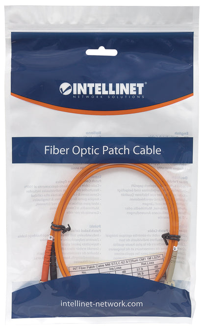 5 m LC to ST UPC Fiber Optic Patch Cable, 3.0 mm, Duplex, LSZH, OM1 Multimode, Orange Packaging Image 2