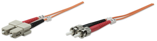5 m ST to SC UPC Fiber Optic Patch Cable, 3.0 mm, Duplex, LSZH, OM1 Multimode, Orange Image 1