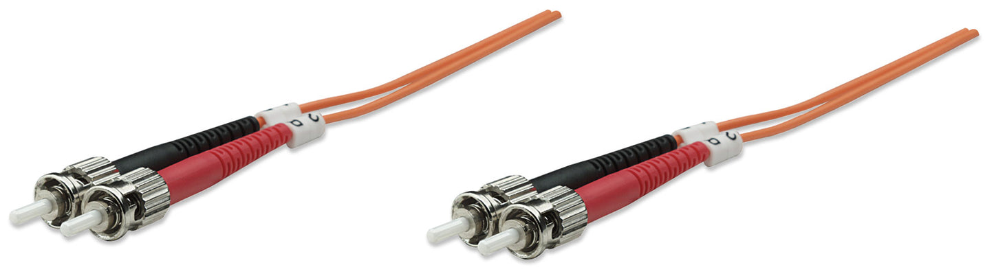 3 m ST to ST UPC Fiber Optic Patch Cable, 3.0 mm, Duplex, LSZH, OM1 Multimode, Orange Image 1