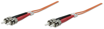 3 m ST to ST UPC Fiber Optic Patch Cable, 3.0 mm, Duplex, LSZH, OM1 Multimode, Orange Image 1
