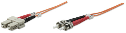 1 m ST to SC UPC Fiber Optic Patch Cable, 3.0 mm, Duplex, LSZH, OM1 Multimode, Orange Image 1