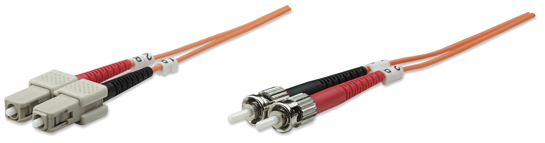 2 m ST to SC UPC Fiber Optic Patch Cable, 3.0 mm, Duplex, LSZH, OM1 Multimode, Orange Image 1