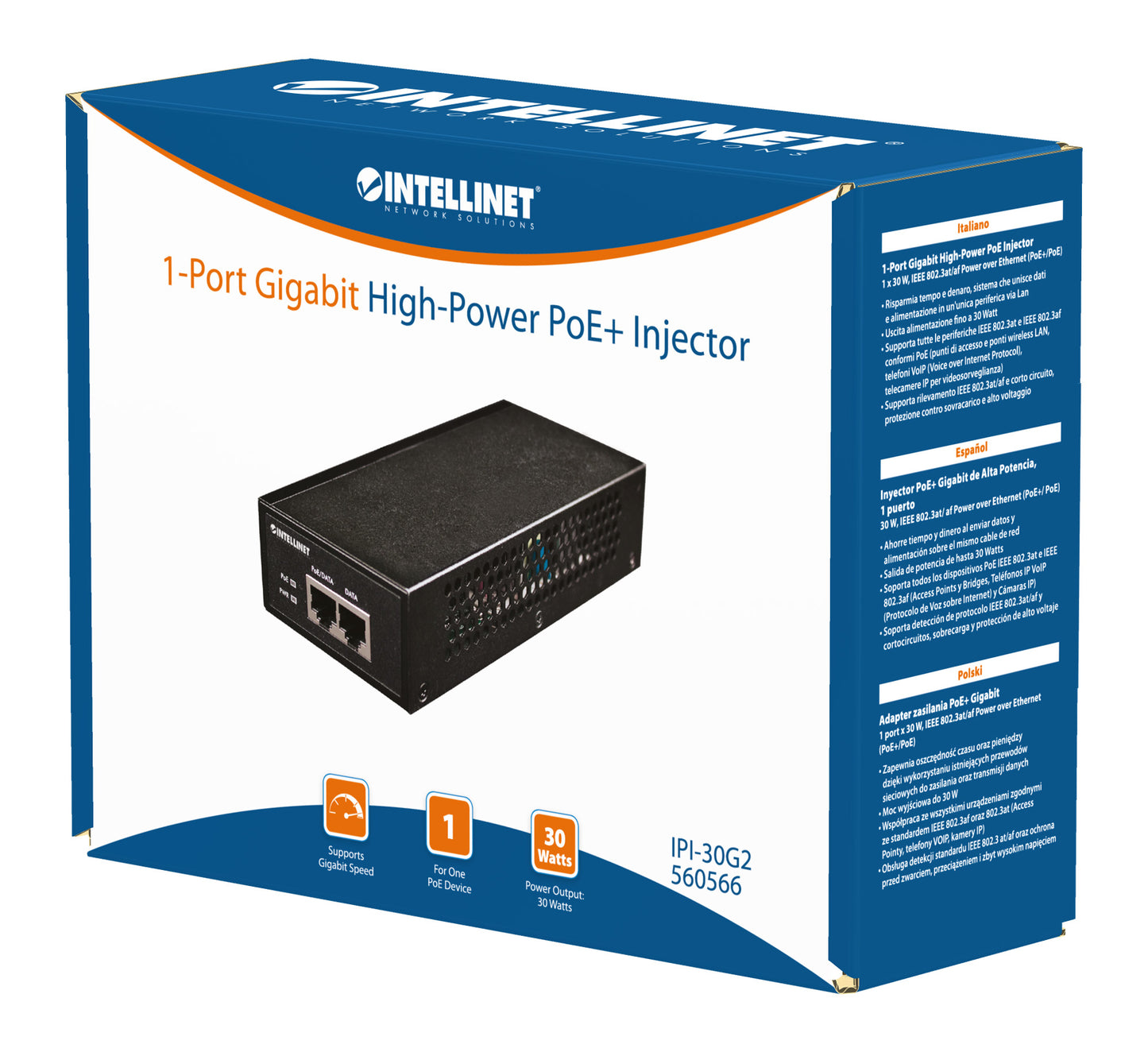 Gigabit High-Power PoE+ Injector 30W Packaging Image 2
