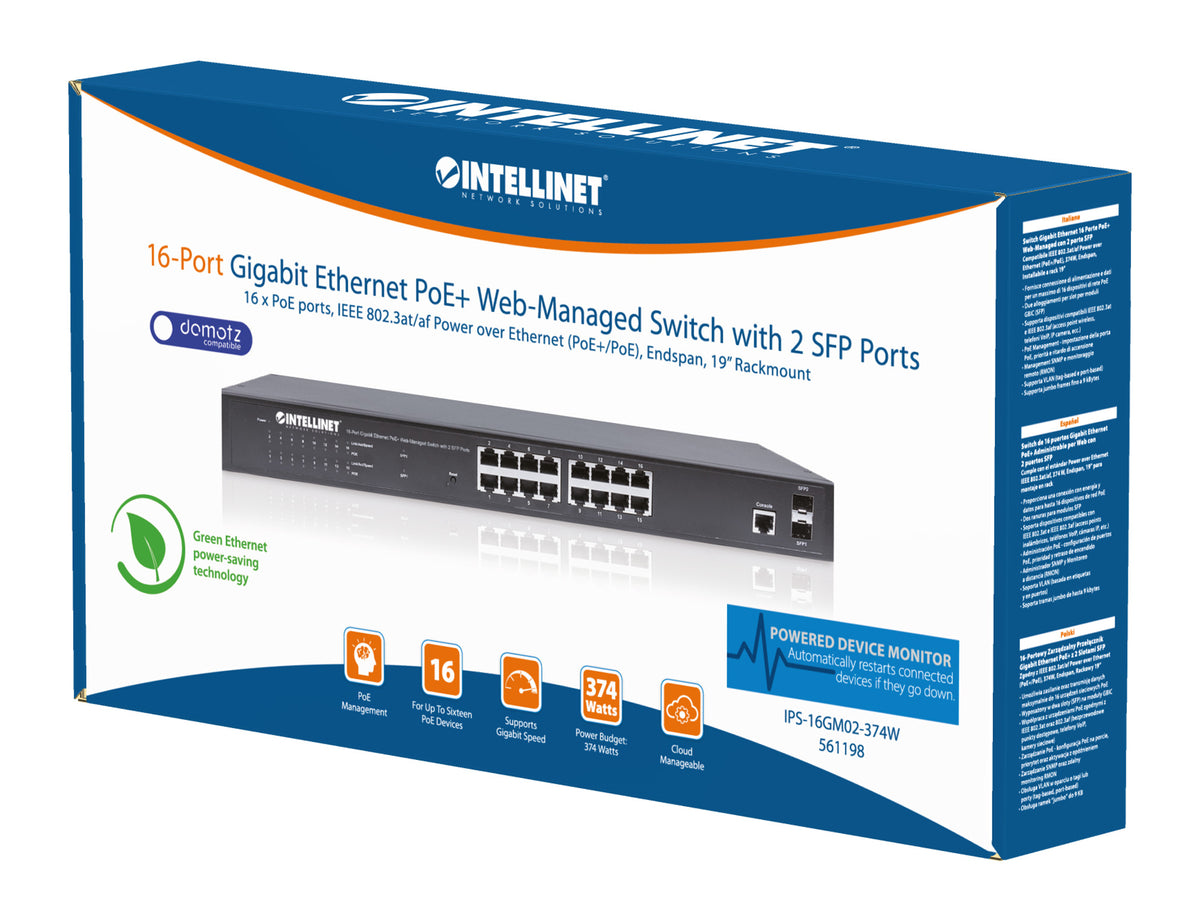 16-Port Gigabit Ethernet PoE+ Web-Managed Switch with 2 SFP Ports Packaging Image 2