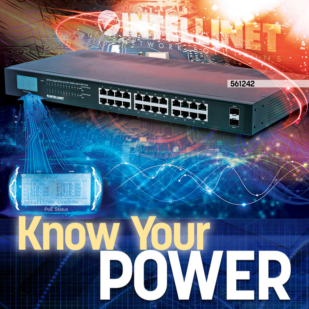 24-Port Gigabit Ethernet PoE+ Switch with 2 SFP Ports and LCD Screen Image 8