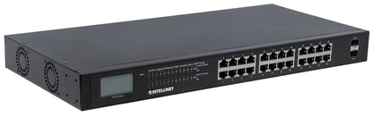 24-Port Gigabit Ethernet PoE+ Switch with 2 SFP Ports and LCD Screen Image 3