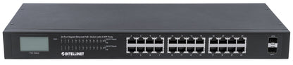 24-Port Gigabit Ethernet PoE+ Switch with 2 SFP Ports and LCD Screen Image 4