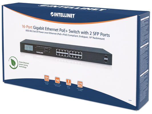 16-Port Gigabit Ethernet PoE+ Switch with 2 SFP Ports and LCD Screen Packaging Image 2