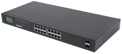 16-Port Gigabit Ethernet PoE+ Switch with 2 SFP Ports and LCD Screen Image 1