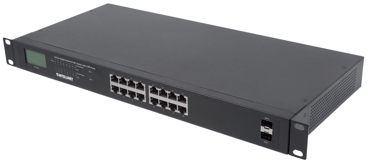 16-Port Gigabit Ethernet PoE+ Switch with 2 SFP Ports and LCD Screen Image 6
