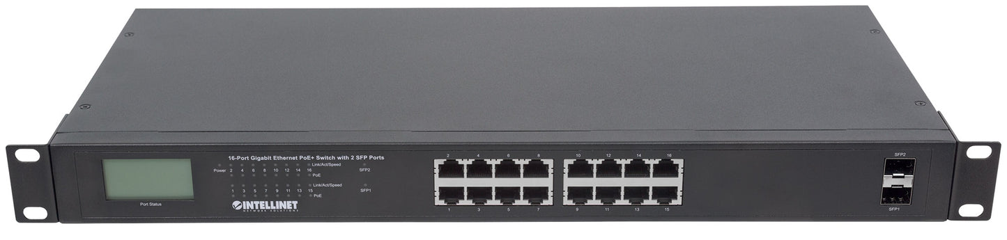 16-Port Gigabit Ethernet PoE+ Switch with 2 SFP Ports and LCD Screen Image 7