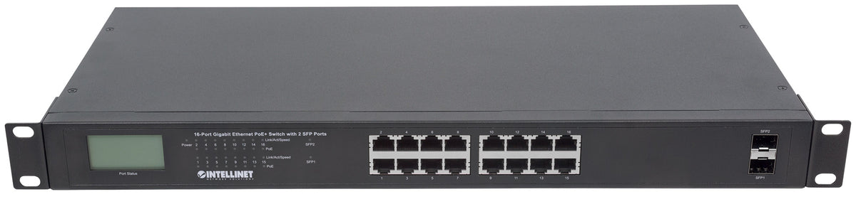 16-Port Gigabit Ethernet PoE+ Switch with 2 SFP Ports and LCD Screen Image 7