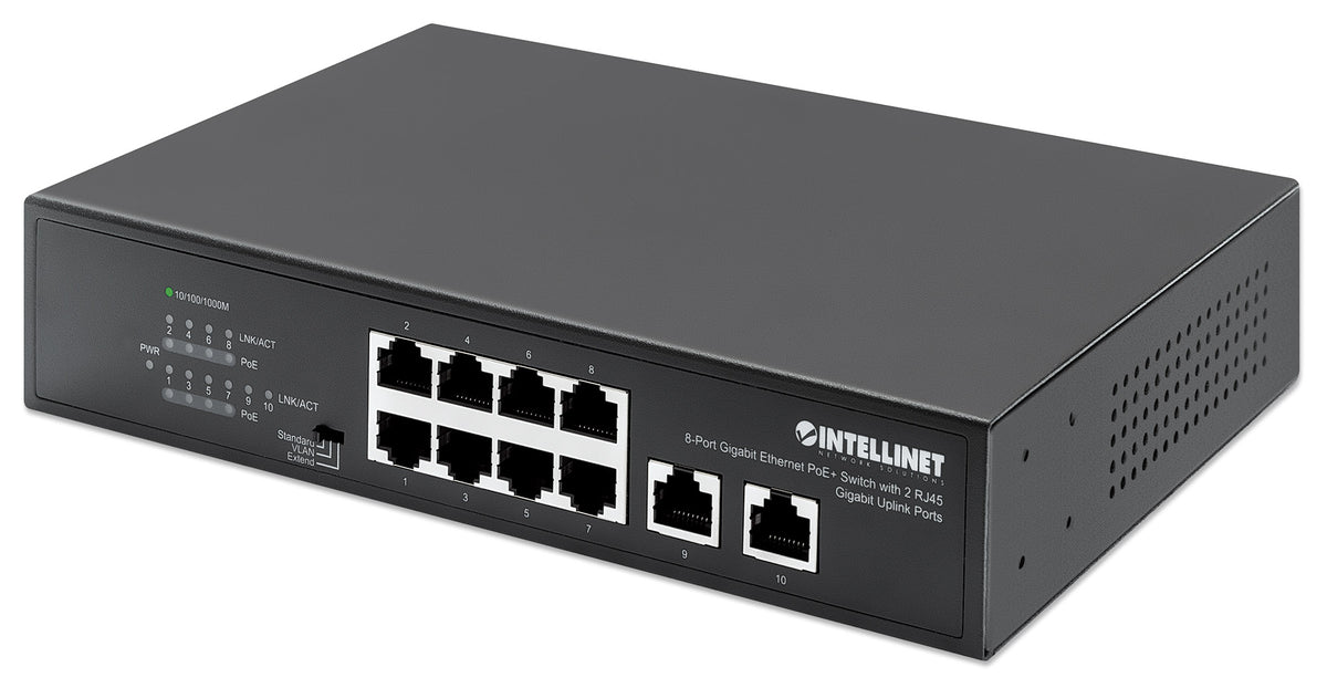8-Port Gigabit Ethernet PoE+ Switch with 2 RJ45 Gigabit Uplink Ports Image 1