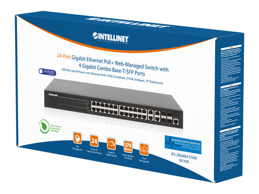 24-Port Gigabit Ethernet PoE+ Web-Managed Switch with 4 Gigabit Combo Base-T/SFP Ports Packaging Image 2