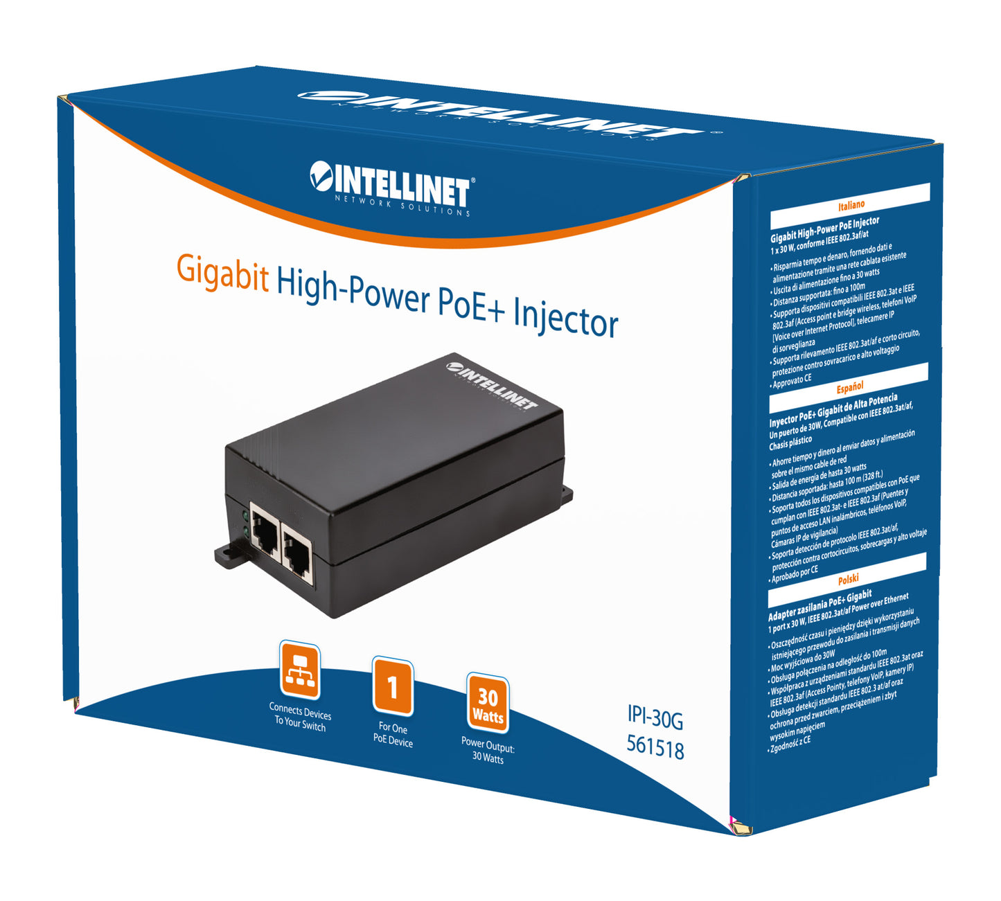 Gigabit High-Power PoE+ Injector 30W Packaging Image 2