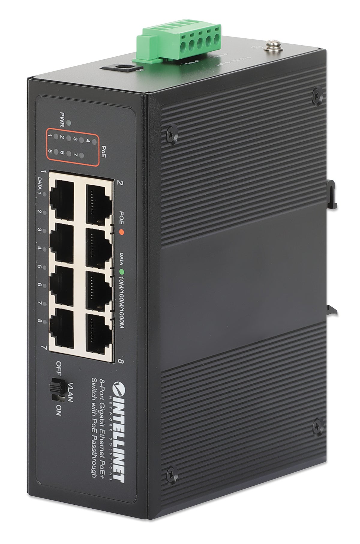 PoE-Powered 8-Port Gigabit Ethernet PoE+ Industrial Switch with PoE Passthrough Image 1