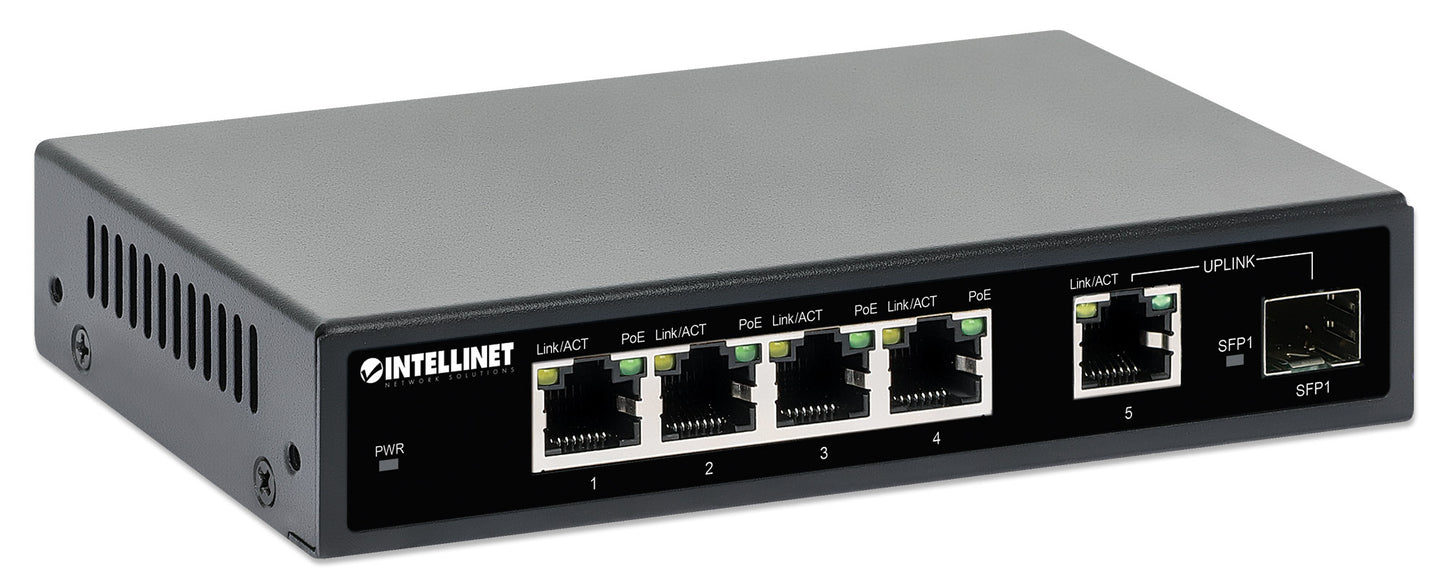 5-Port Gigabit Ethernet PoE+ Switch with SFP Port Image 3