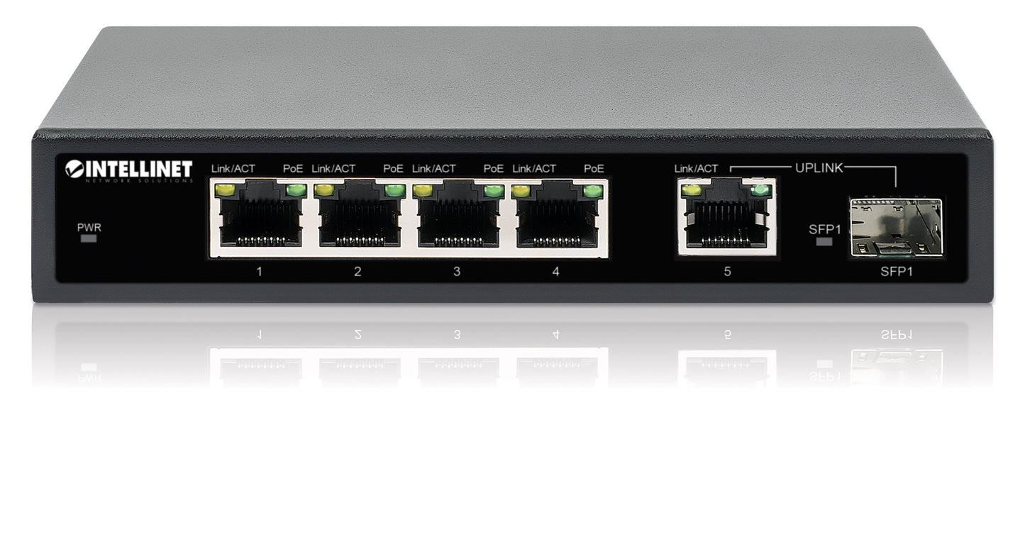 5-Port Gigabit Ethernet PoE+ Switch with SFP Port Image 6