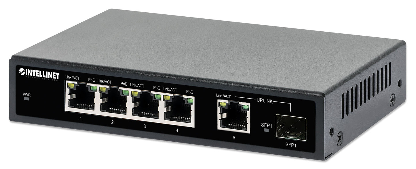 5-Port Gigabit Ethernet PoE+ Switch with SFP Port Image 1