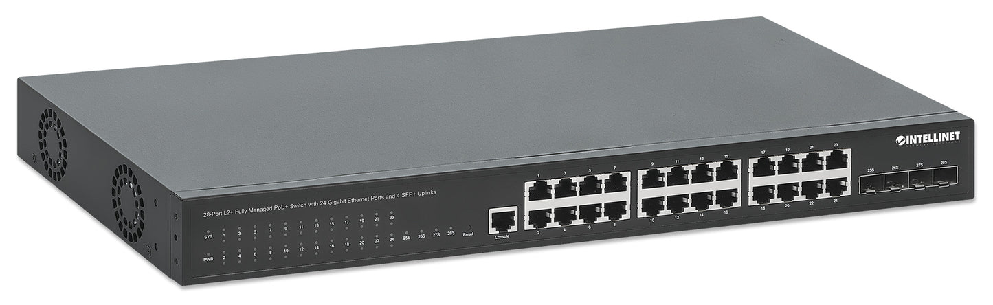 28-Port L2+ Fully Managed PoE+ Switch with 24 Gigabit Ethernet Ports and 4 SFP+ Uplinks Image 3