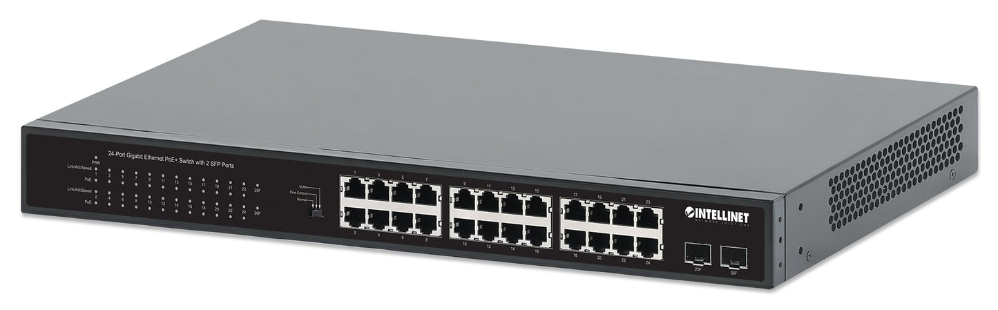 24-Port Gigabit Ethernet PoE+ Switch with 2 SFP Ports Image 1
