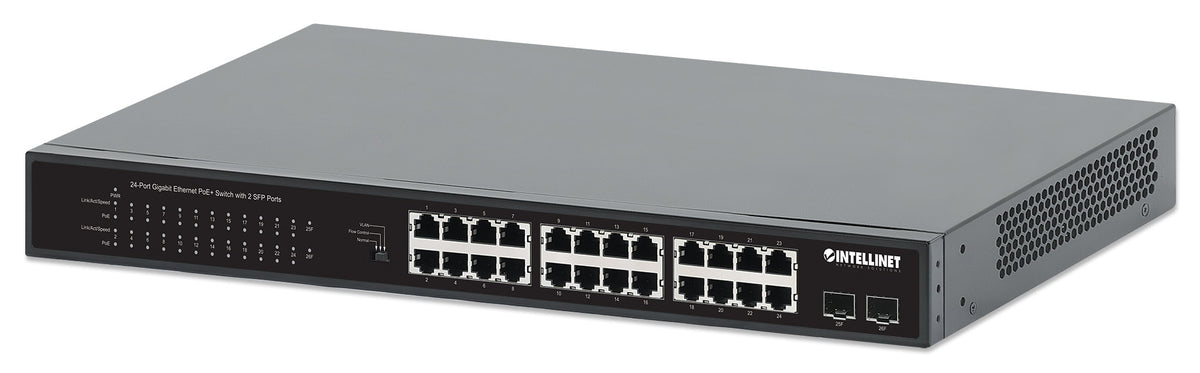 24-Port Gigabit Ethernet PoE+ Switch with 2 SFP Ports Image 1