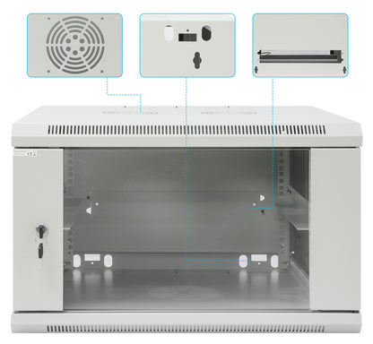 19" Wallmount Cabinet, 6U, 600 mm (23.6 in.) Depth, Gray Image 9