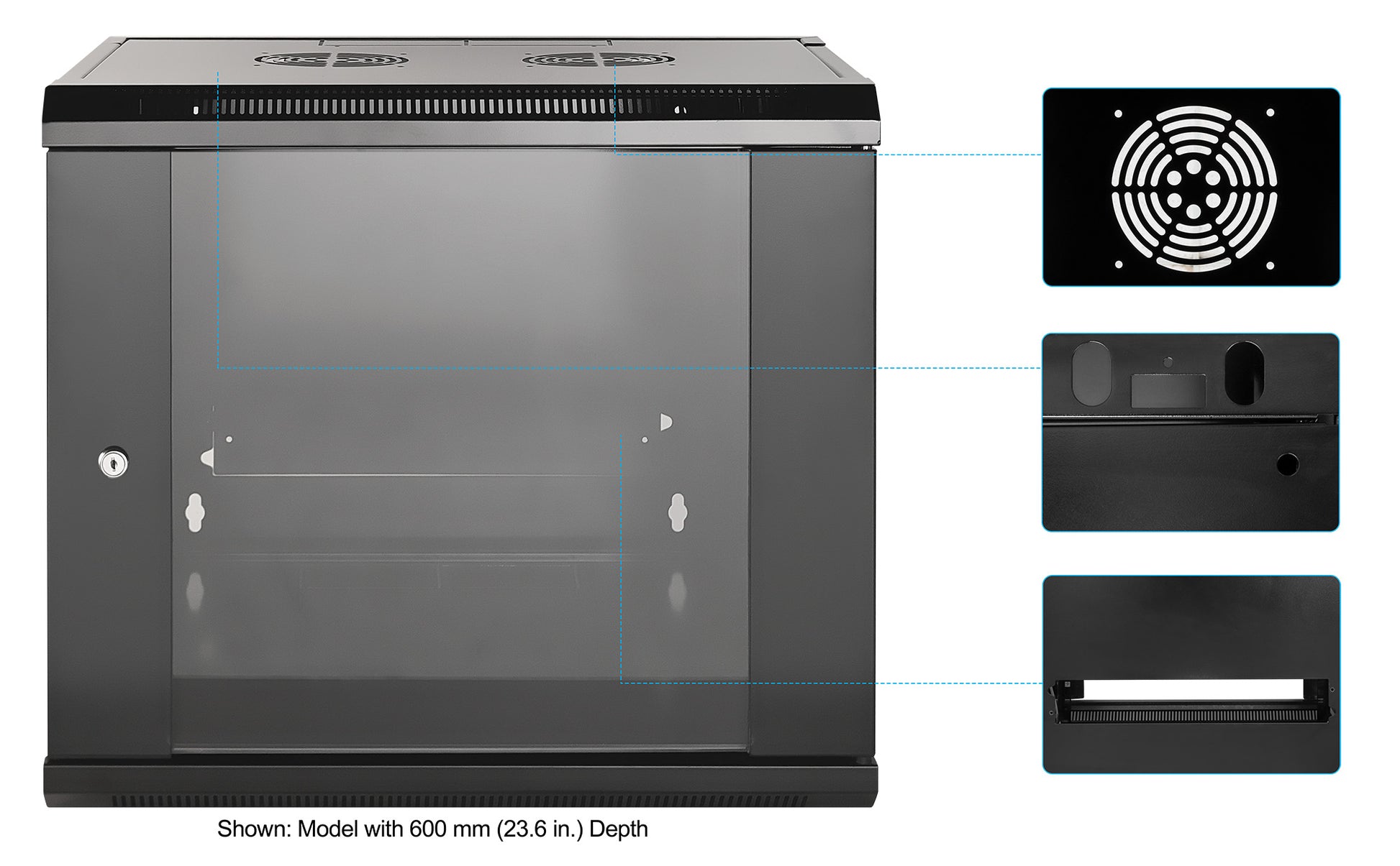 19" Wallmount Cabinet, 9U, 450 mm (17.7 in.) Depth, Black Image 6