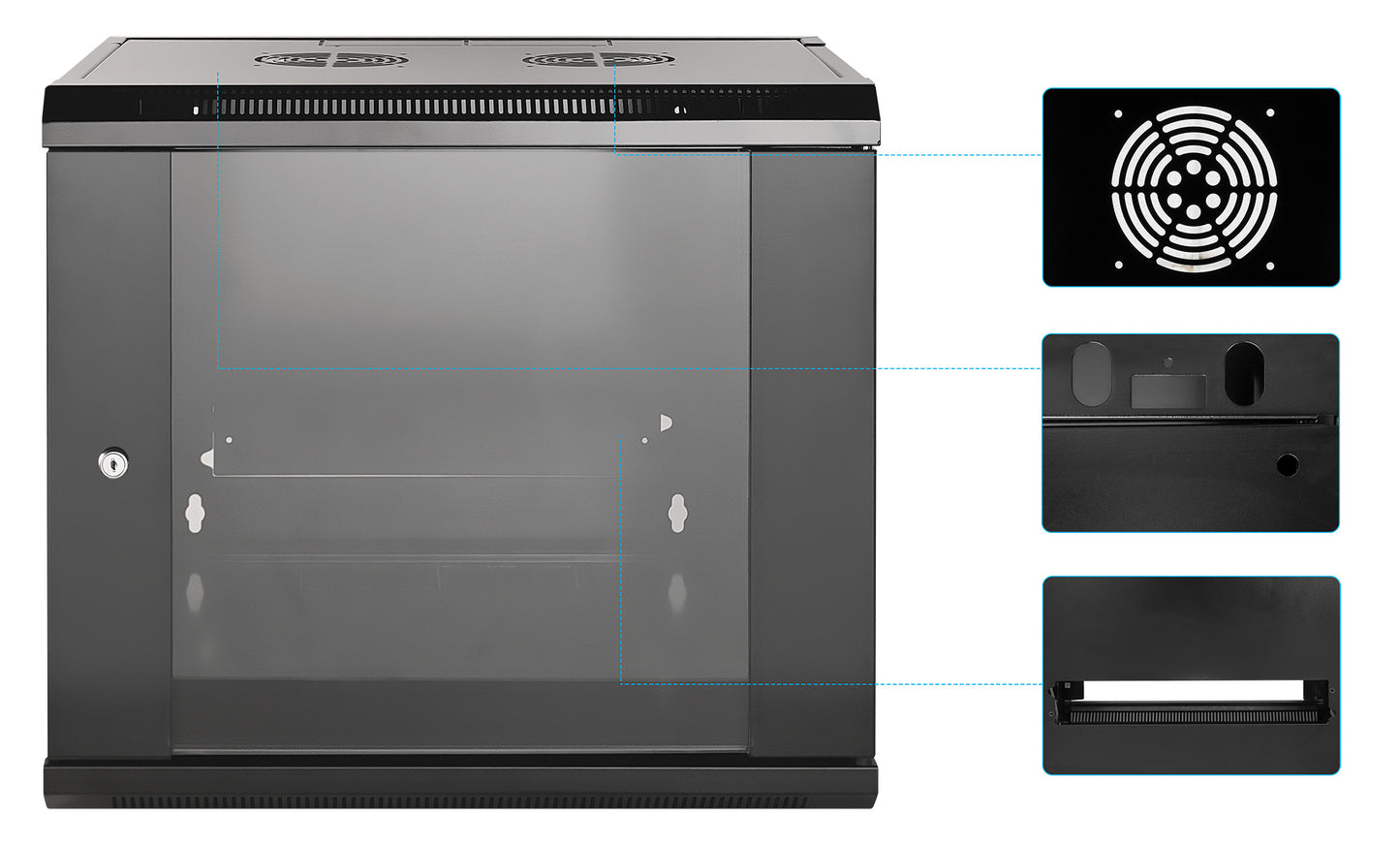 9U 19" Wall Mount Network Cabinet, Standard Line, 600 mm (23.6 in.) Depth, Black Image 6