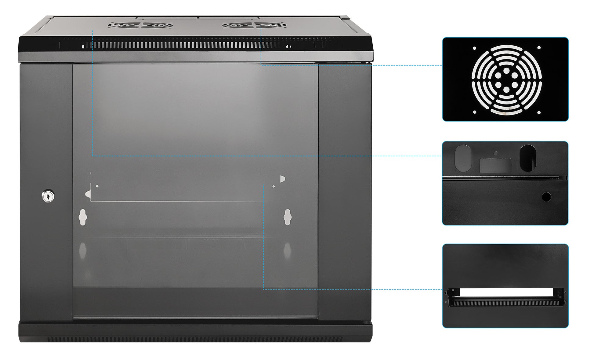 9U 19" Wall Mount Network Cabinet, Standard Line, 600 mm (23.6 in.) Depth, Black Image 6