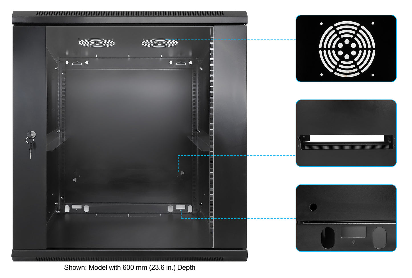 12U 19" Wall Mount Network Cabinet, 450 mm (17.7 in.) Depth, Black Image 6