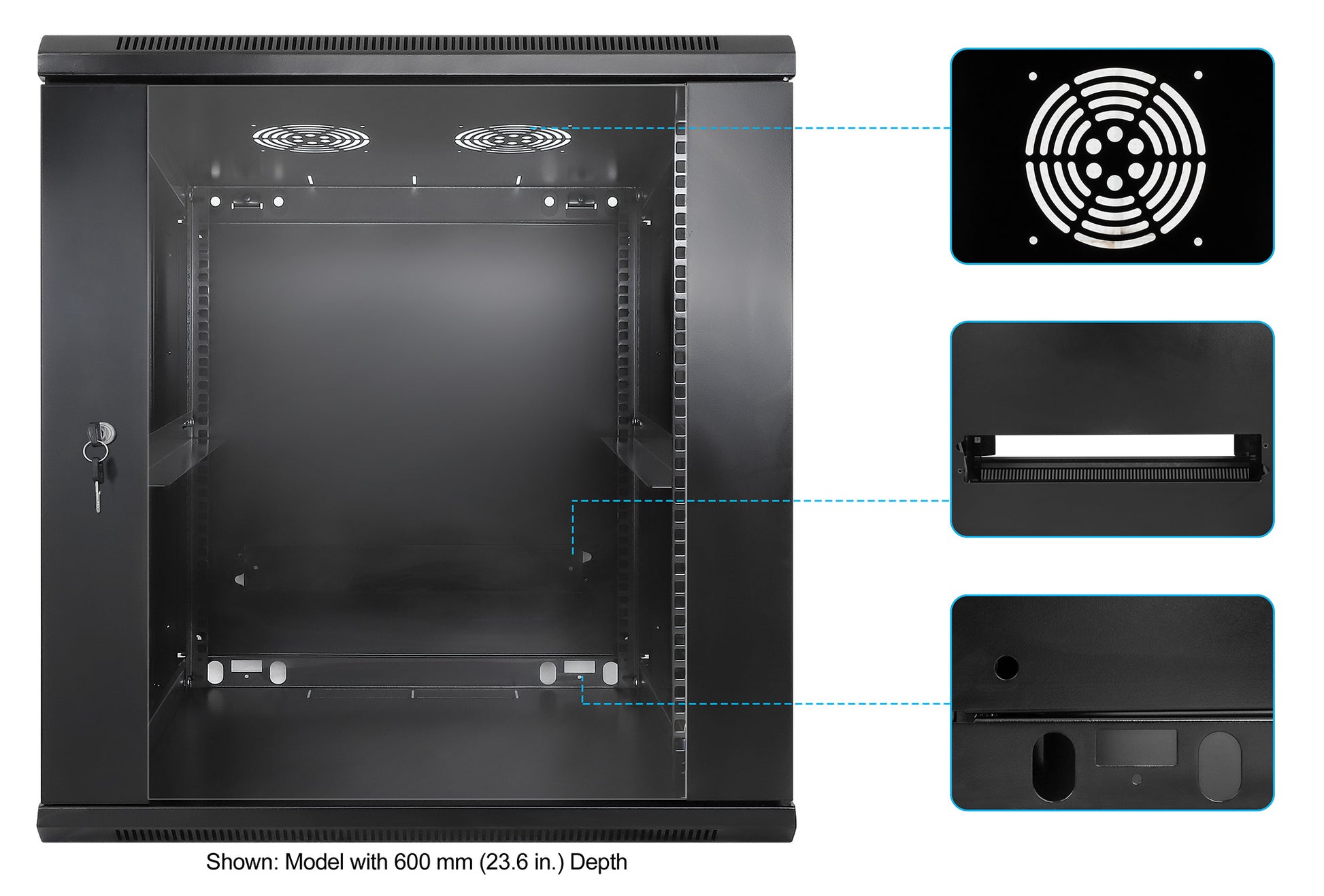 12U 19" Wall Mount Network Cabinet, 450 mm (17.7 in.) Depth, Black Image 6