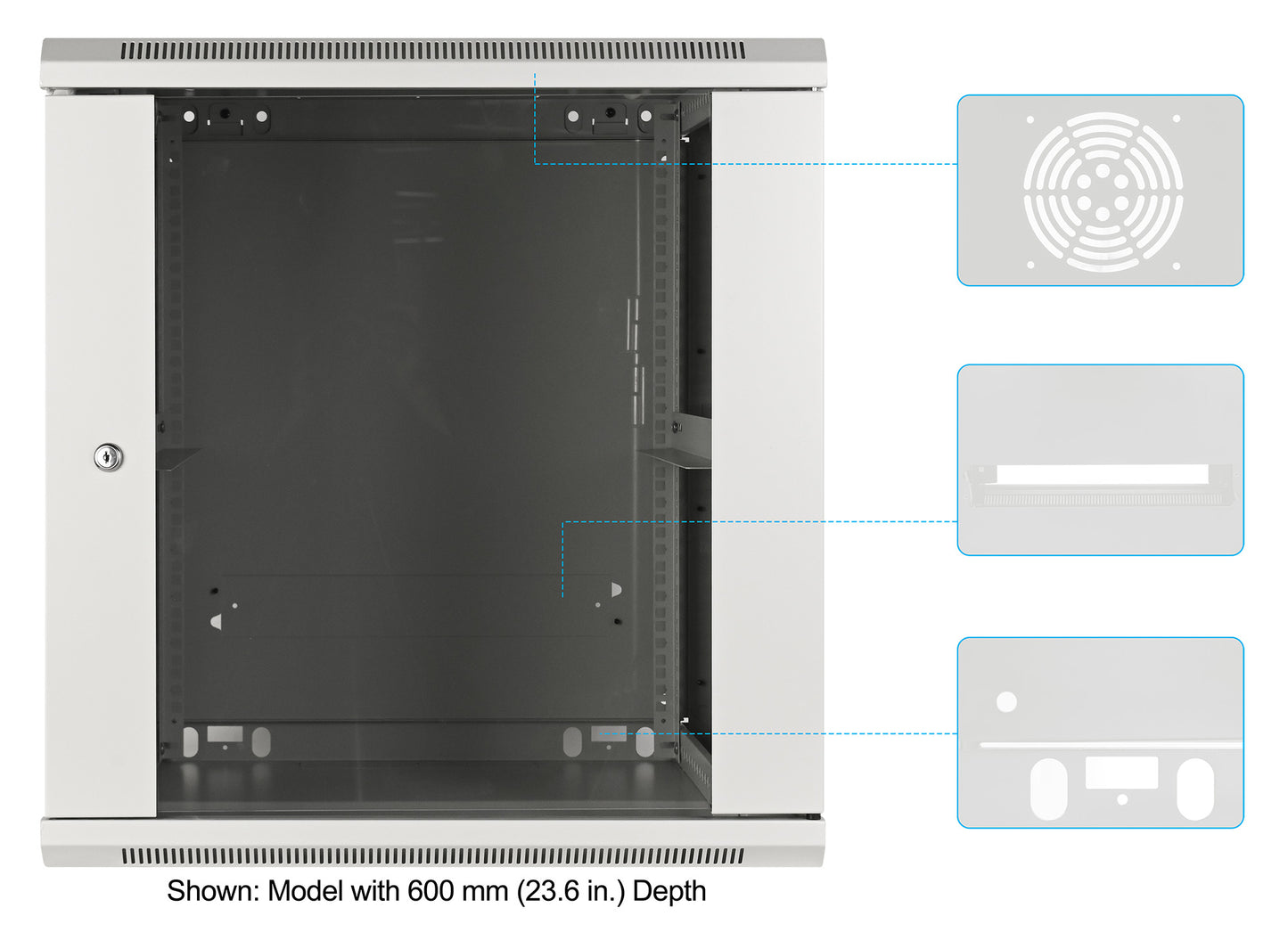19" Wallmount Cabinet, 12U, 450 mm (17.7 in.) Depth, Gray Image 6
