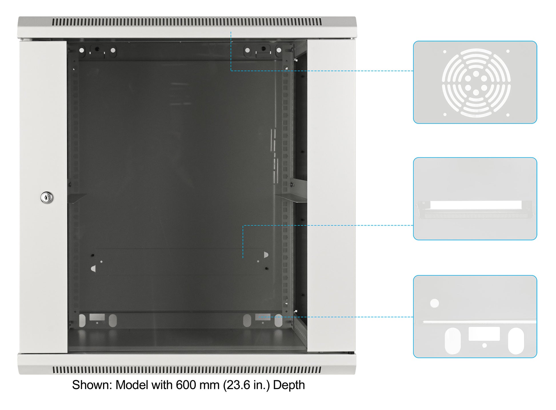 19" Wallmount Cabinet, 12U, 450 mm (17.7 in.) Depth, Gray Image 6