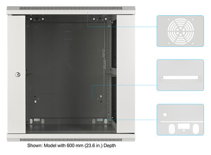 19" Wallmount Cabinet, 12U, 450 mm (17.7 in.) Depth, Gray Image 6