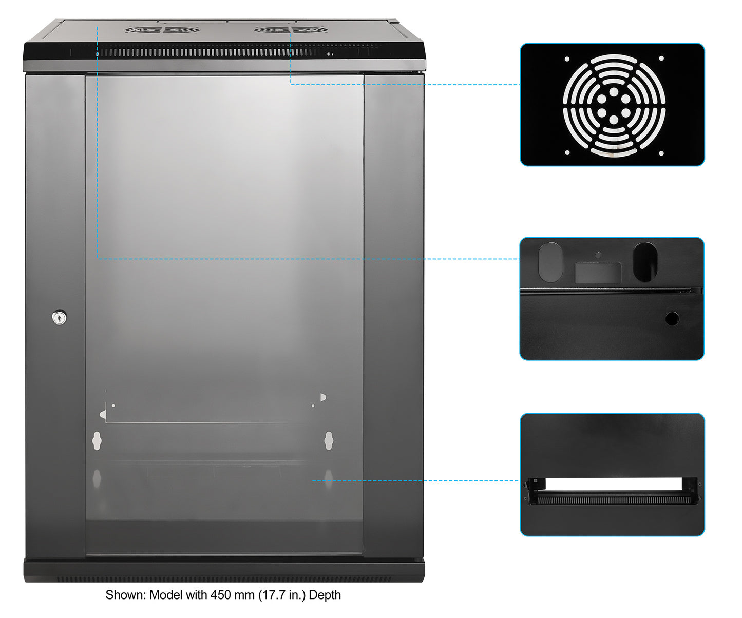 19" Wallmount Cabinet, 15U, 600 mm (23.6 in.) Depth, Black Image 7