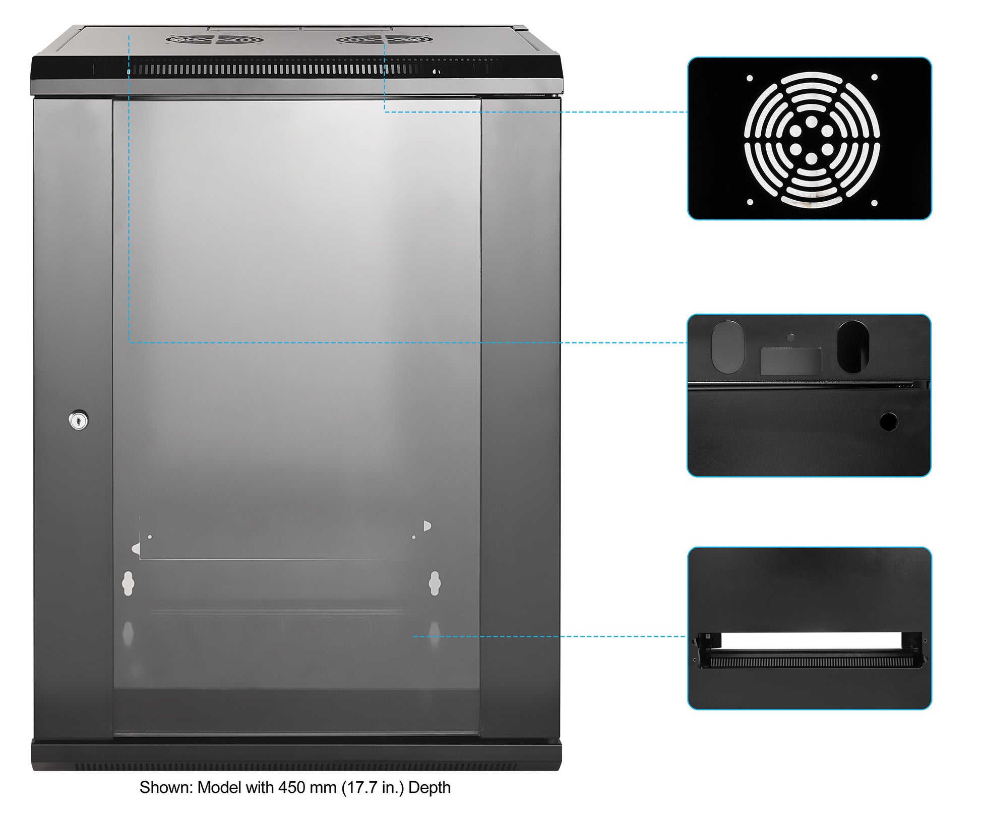19" Wallmount Cabinet, 15U, 600 mm (23.6 in.) Depth, Black Image 7