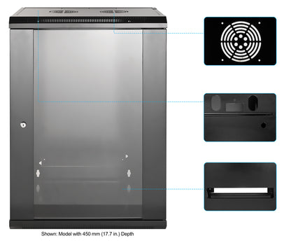 19" Wallmount Cabinet, 15U, 600 mm (23.6 in.) Depth, Black Image 7