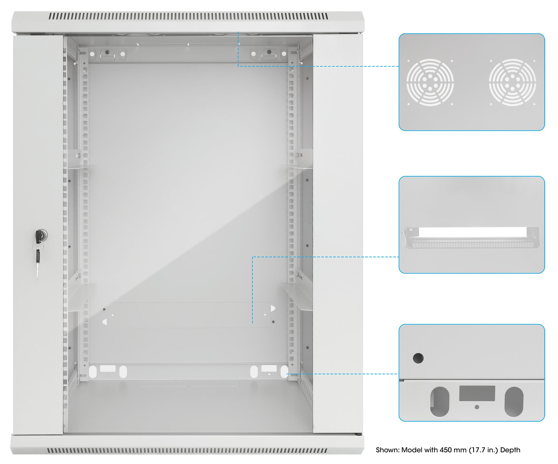 19" Wallmount Cabinet, 15U, 600 mm (23.6 in.) Depth, Gray Image 8