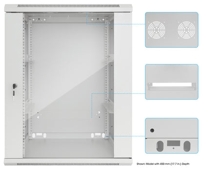 20U 19" Wall Mount Network Cabinet, 600 mm (23.6 in.) Depth, Gray Image 8