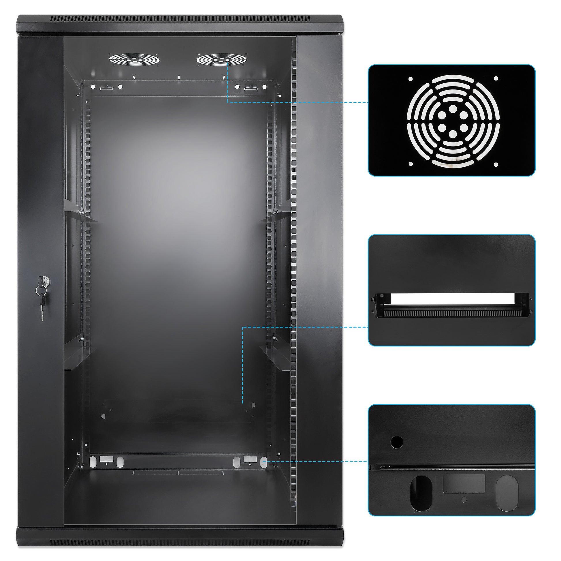 20U 19" Wall Mount Network Cabinet, 600 mm (23.6 in.) Depth, Black Image 8