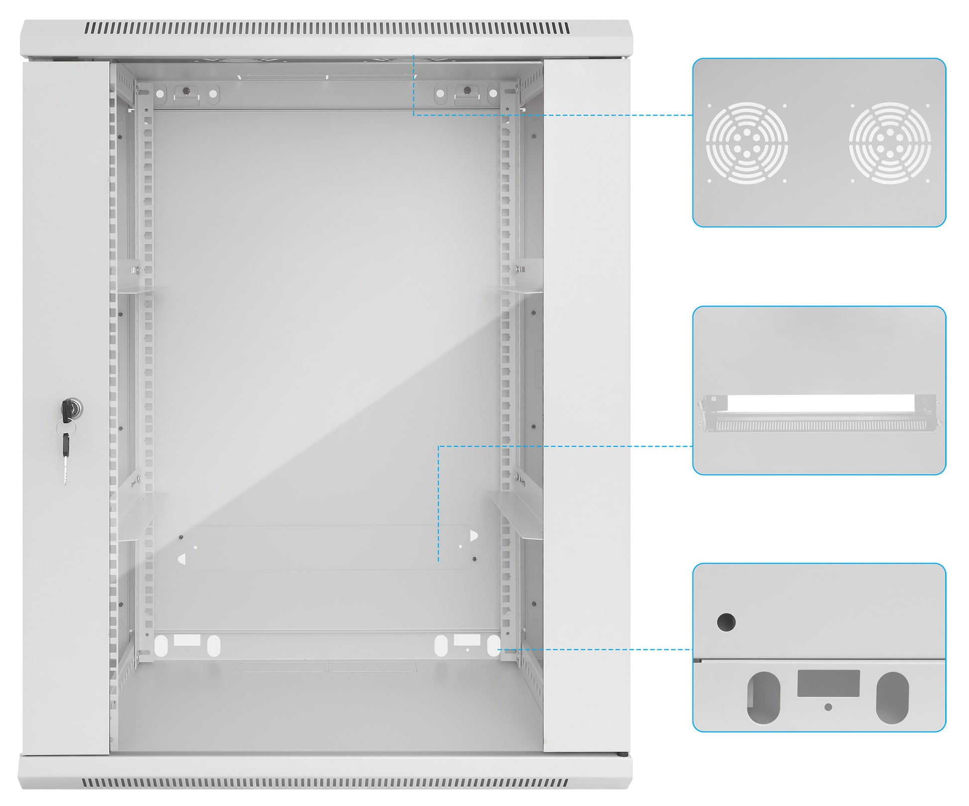19" Wallmount Cabinet, 20U, 450 mm (17.7 in.) Depth, Gray Image 8