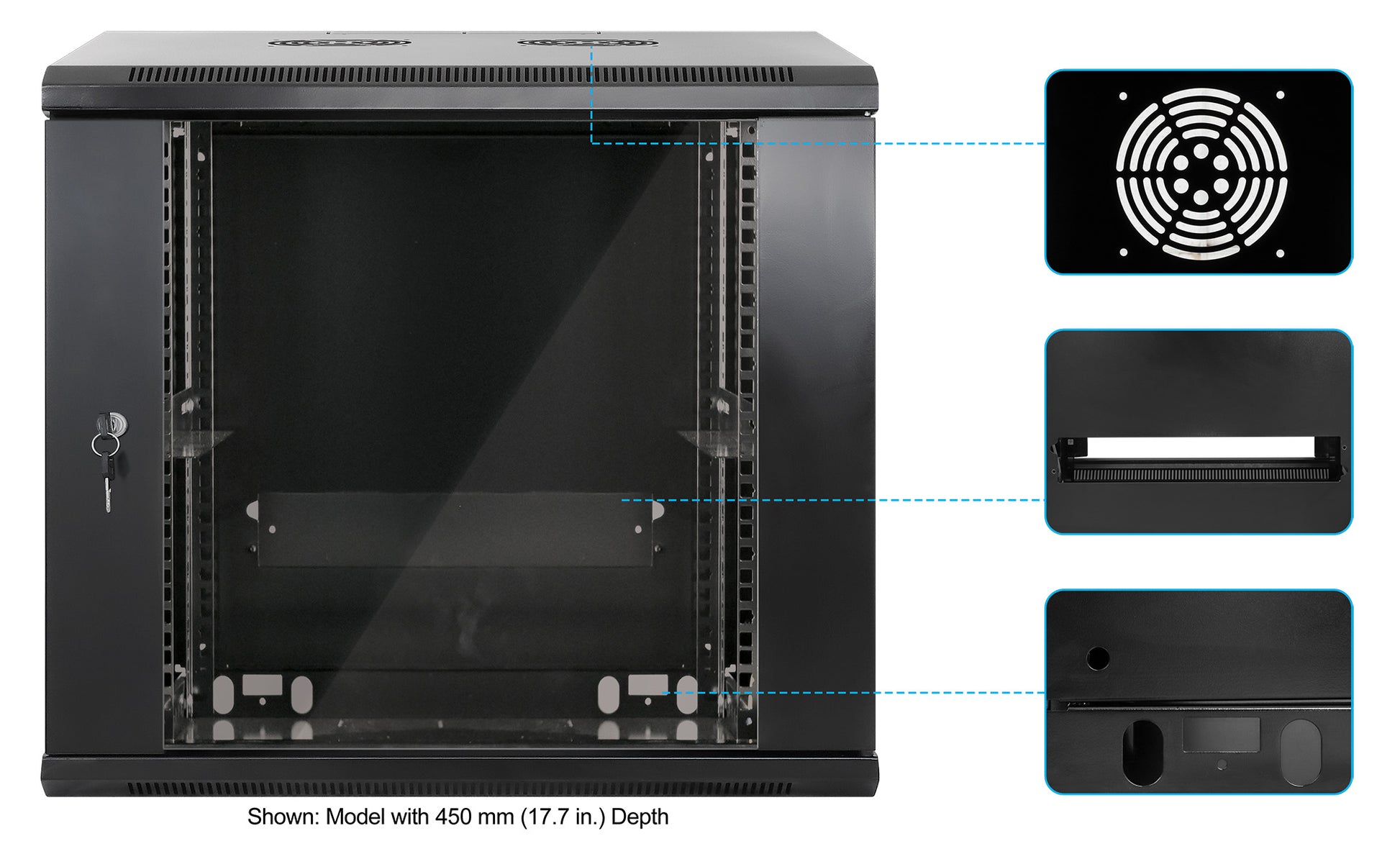 19" Wallmount Cabinet, 9U, 600 mm (23.6 in.) Depth, Black Image 6
