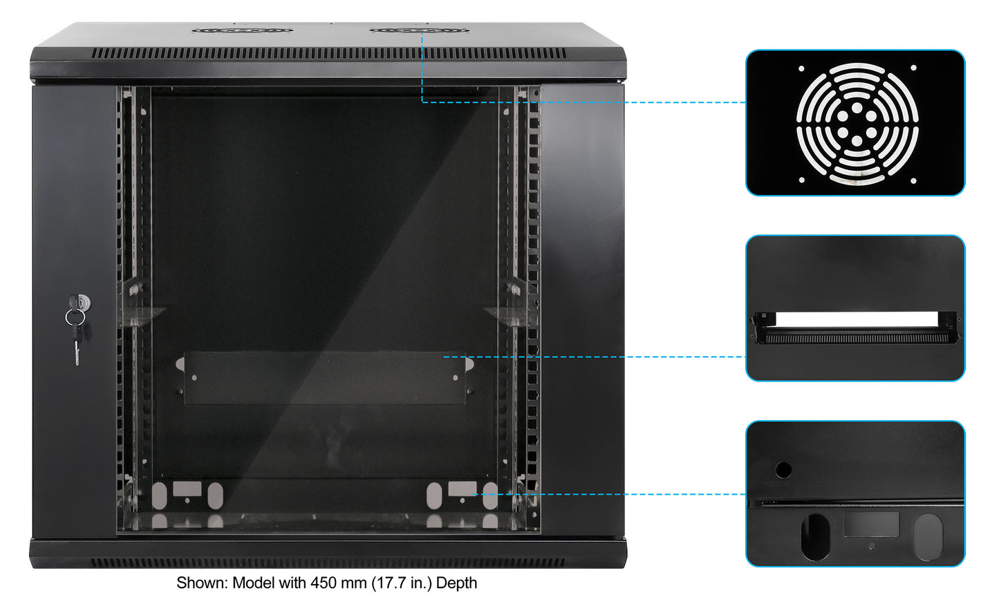 9U 19" Wall Mount Network Cabinet, Standard Line, 600 mm (23.6 in.) Depth, Black Image 6