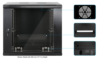 9U 19" Wall Mount Network Cabinet, Standard Line, 600 mm (23.6 in.) Depth, Black Image 6