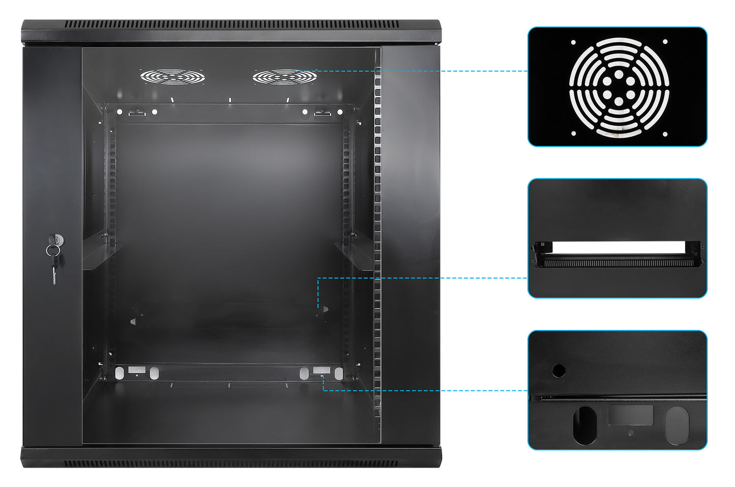 19" Wallmount Cabinet, 12U, 600 mm (23.6 in.) Depth, Black Image 6